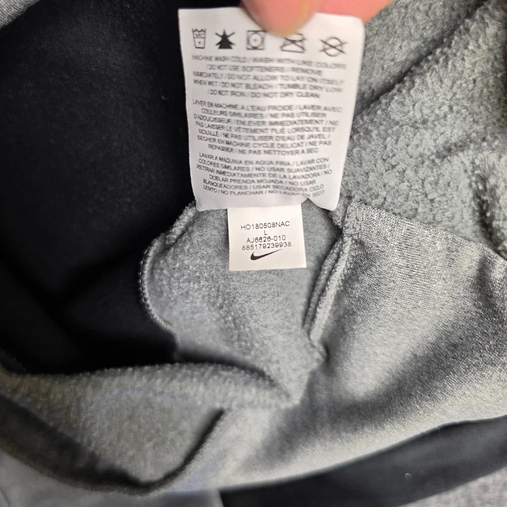 Nike Dri FIT Hoodie Youth Large L Black Grey Big Logo Spellout Pullover